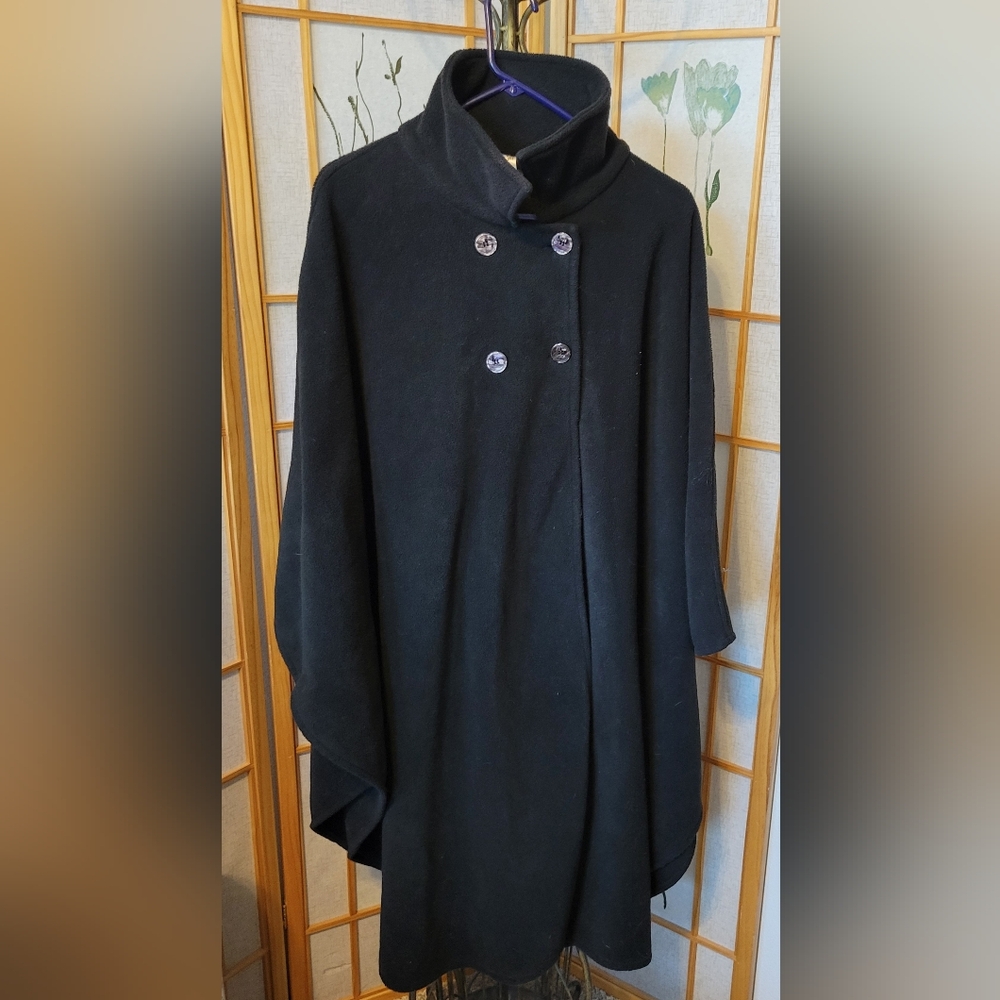 Black Thick Fleece Cape-Like Long Jacket